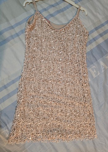 pudra Dantel Detaylı İnce Askılı Triko Elbise - Görsel 2