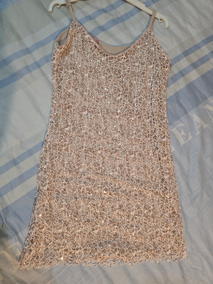 pudra Dantel Detaylı İnce Askılı Triko Elbise - Görsel 2