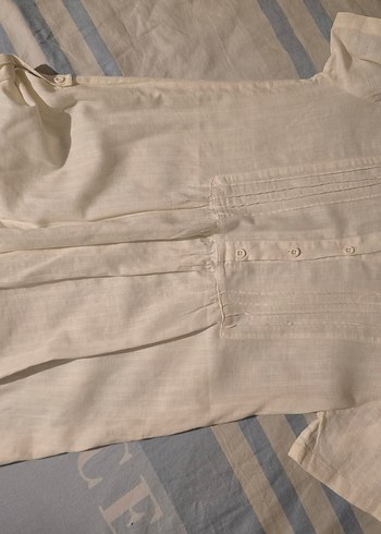 Kadın Beyaz Keten hakim Yaka Piliseli Gömlek - Görsel 2