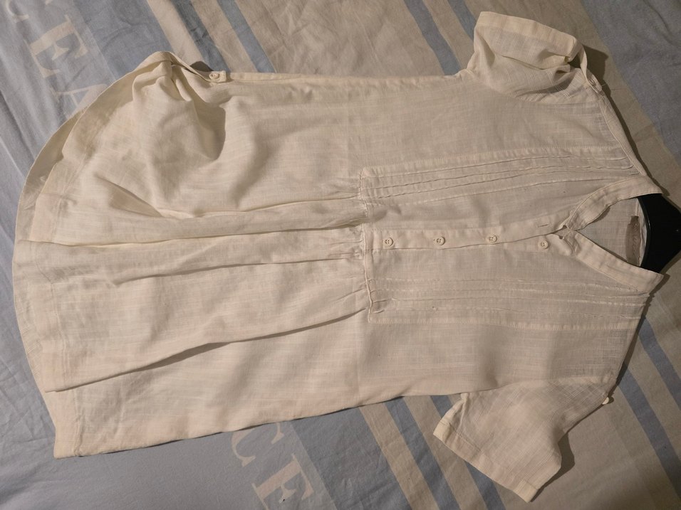 Kadın Beyaz Keten hakim Yaka Piliseli Gömlek - Görsel 2