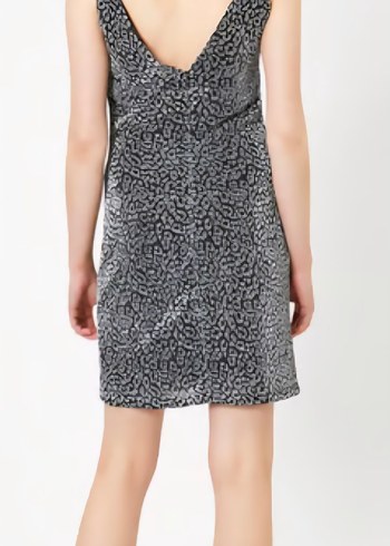 Gri Yılan Desenli V Yakalı Midi Elbise - Görsel 3