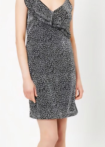Gri Yılan Desenli V Yakalı Midi Elbise - Görsel 2