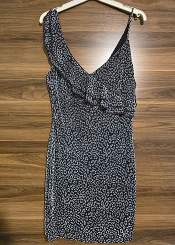 Gri Yılan Desenli V Yakalı Midi Elbise - Görsel 4