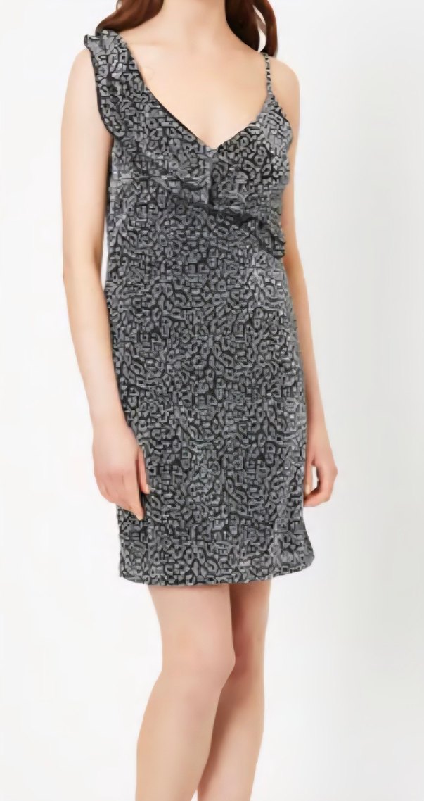 Gri Yılan Desenli V Yakalı Midi Elbise - Görsel 2