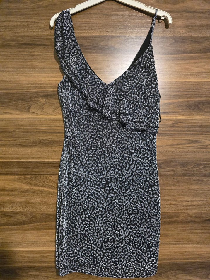 Gri Yılan Desenli V Yakalı Midi Elbise - Görsel 4