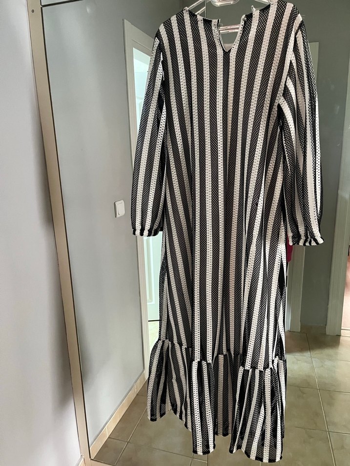 Çizgili Kadın Uzun Elbise - Görsel 3