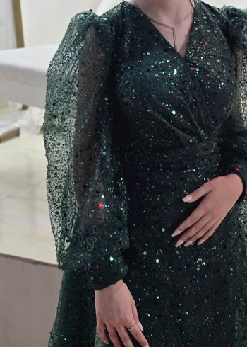 Yeşil Payetli Uzun Abiye Elbise - Görsel 2