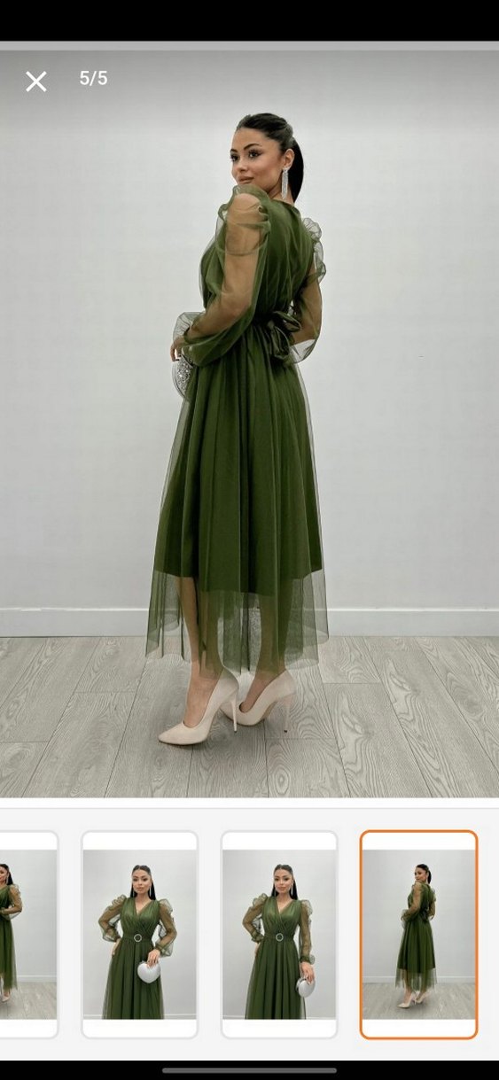 Kemer Detaylı Uzun Haki Abiye Elbise - Görsel 2