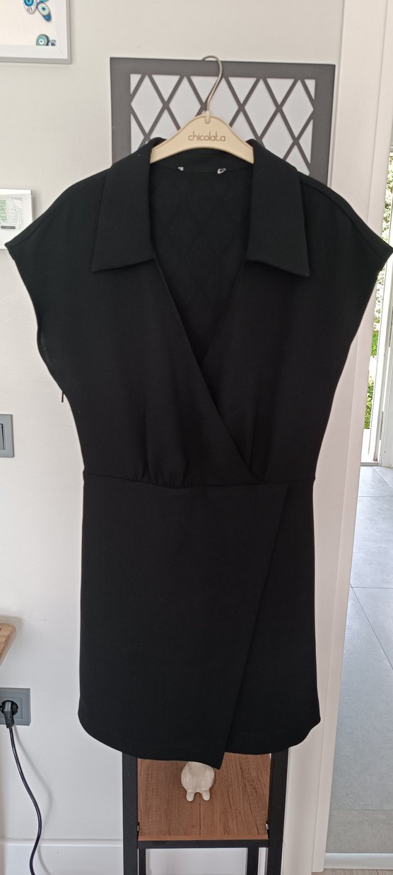 Siyah V Yakalı Drapeli Şık Kadın Elbise - Görsel 3