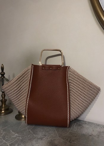 Örgü Detaylı Kahverengi Kadın Çanta - Görsel 2