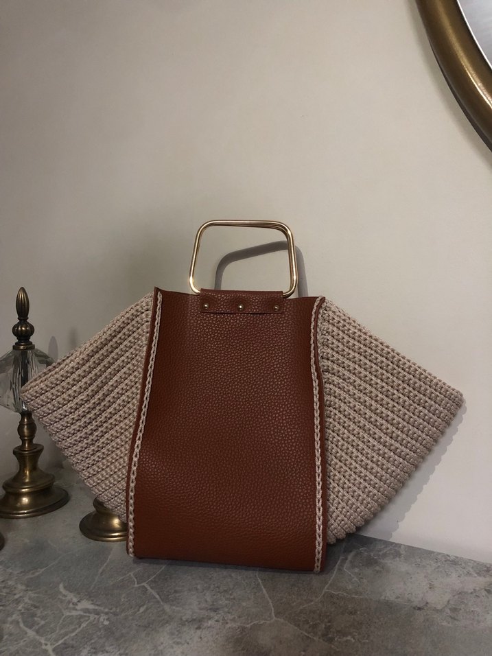 Örgü Detaylı Kahverengi Kadın Çanta - Görsel 2