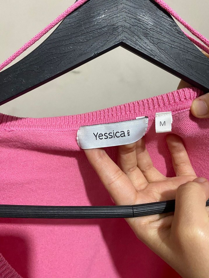 Pembe V Yaka Uzun Kollu Kadın Hırka - Görsel 2