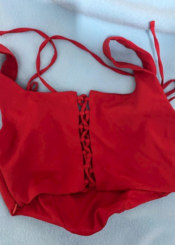 Kırmızı Süet Mini Strappy Büstiyer - Görsel 3