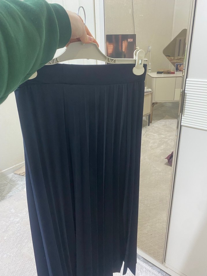 Lacivert Piliseli Midi Kadın Etek - Görsel 2