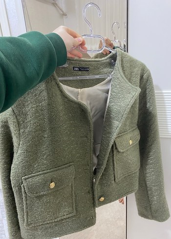 Zara Yeşil Midi Düğmeli Kadın Ceket - Görsel 2