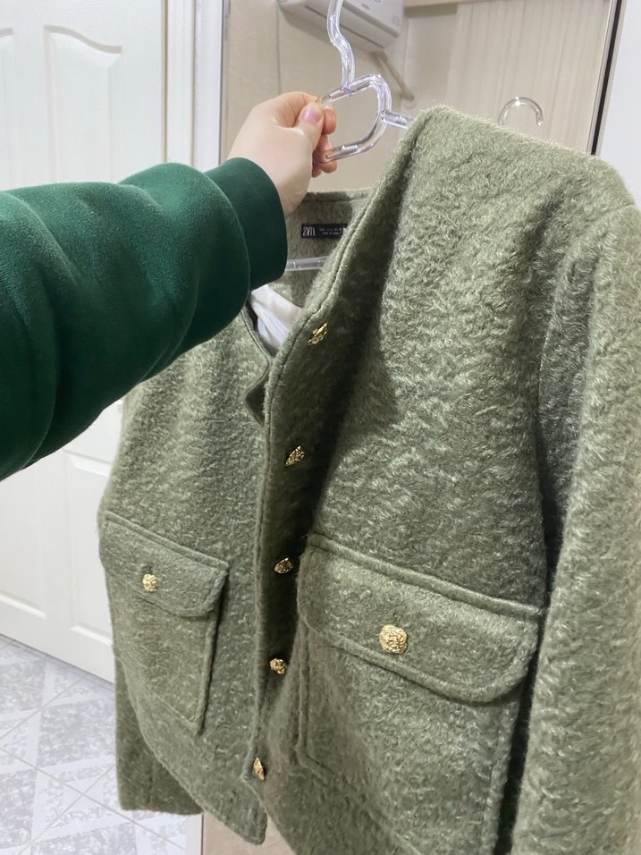 Zara Yeşil Midi Düğmeli Kadın Ceket - Görsel 3