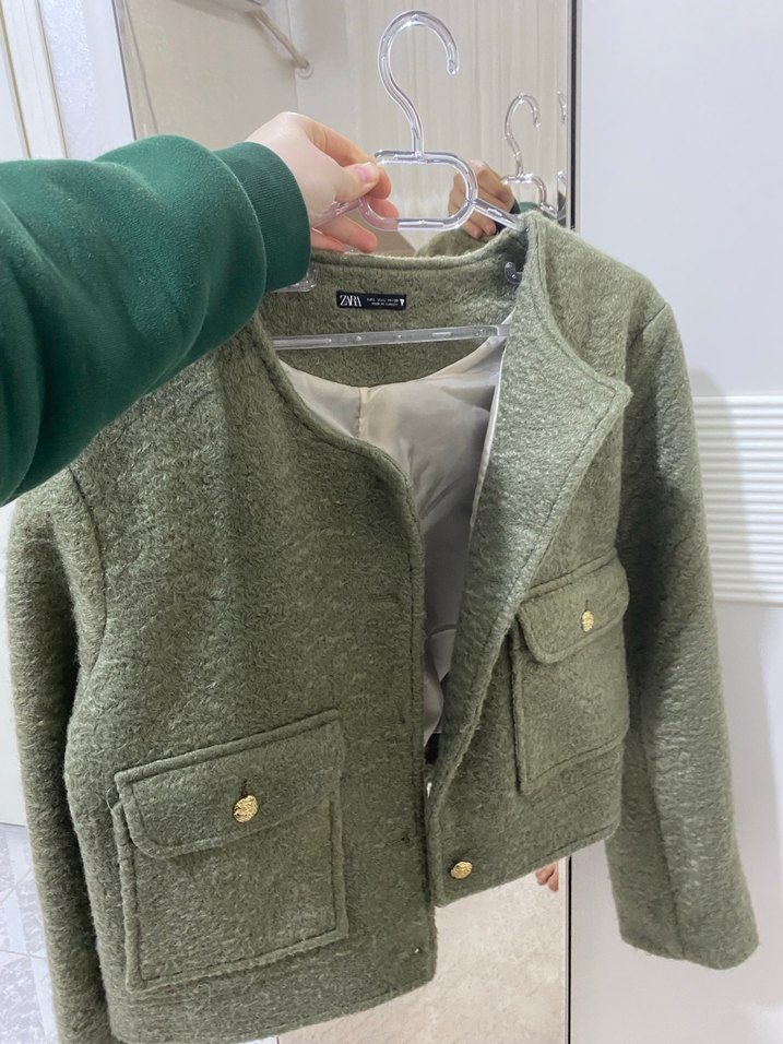 Zara Yeşil Midi Düğmeli Kadın Ceket - Görsel 2