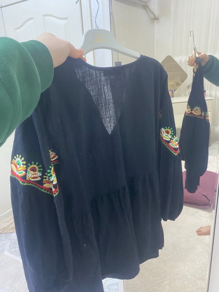 İşlemeli Bohem Kadın Bluz - Görsel 2