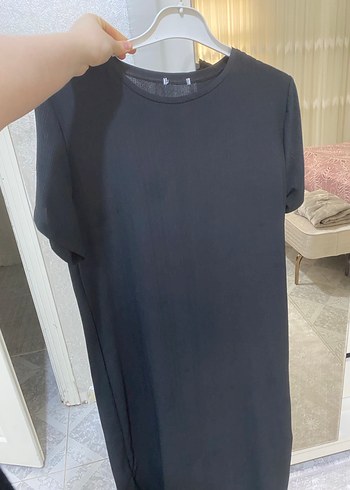 Siyah Kadın Keten Kısa Kollu Tişört - Görsel 2