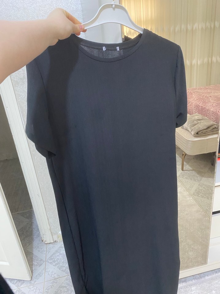 Siyah Kadın Keten Kısa Kollu Tişört - Görsel 2