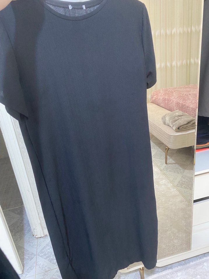 Siyah Kadın Keten Kısa Kollu Tişört - Görsel 3