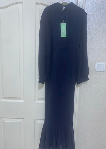 Lacivert Drapeli Uzun Kadın Elbise - Görsel 2