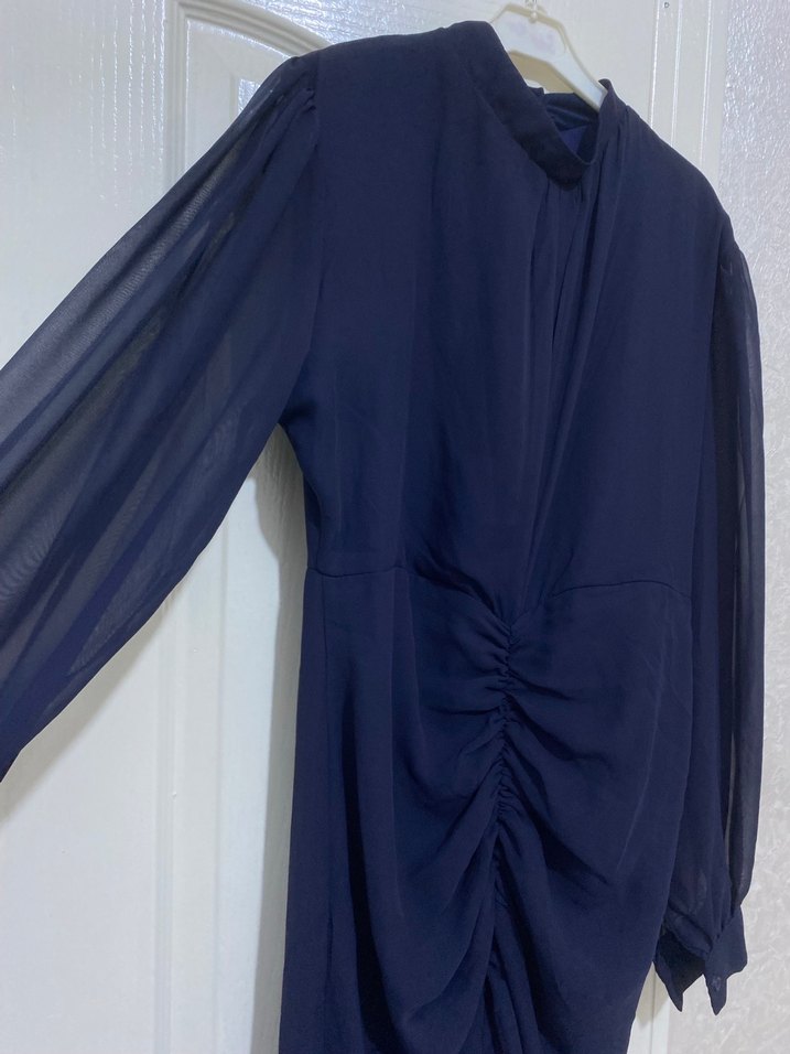 Lacivert Drapeli Uzun Kadın Elbise - Görsel 3