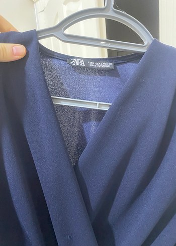 Zara Lacivert V Yakalı elbise - Görsel 3