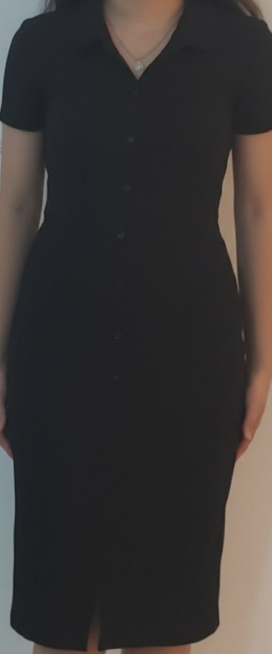 Düğmeli siyah polo yaka LCW kadın elbise midi boy - Görsel 2