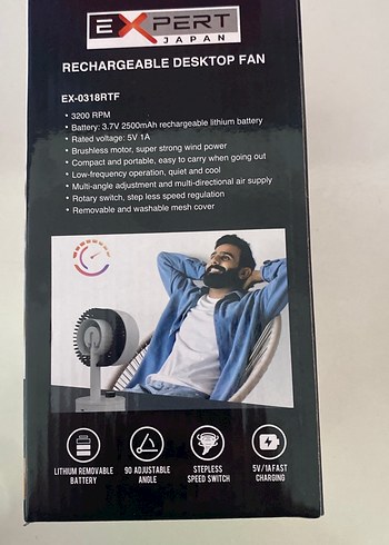 Expert Japon Şarj Edilebilir Masaüstü Vantilatör 5 İnç - Görsel 2