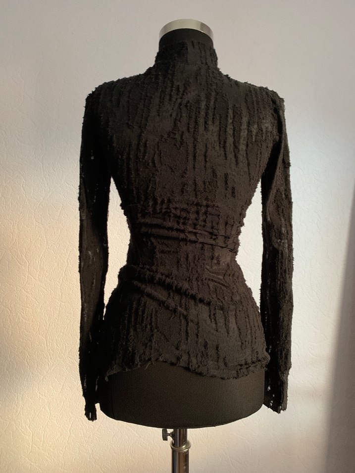 Siyah Yüksek Yakalı Uzun Kollu Triko Bluz - Görsel 2