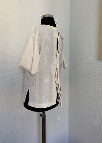 Bağcıklı Keten Bluz - Görsel 5