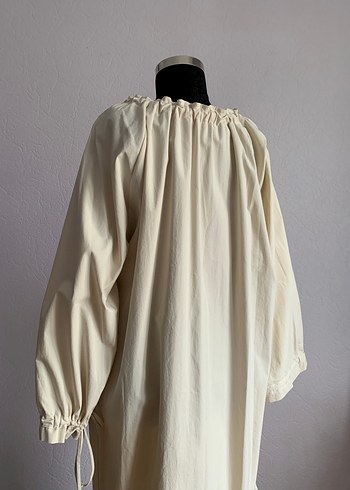 Bej Keten Elbise - Görsel 5