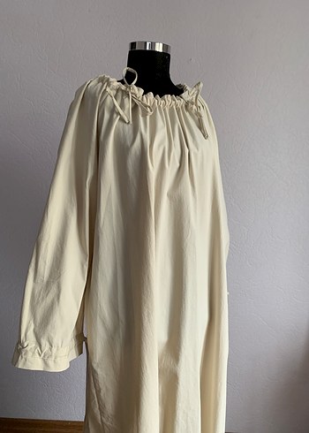 Bej Keten Elbise - Görsel 4