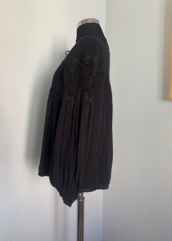 Püsküllü Siyah Bohem Nakışlı Uzun Kollu Bluz - Görsel 5