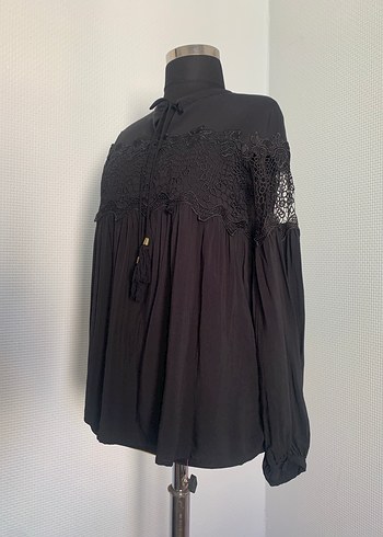 Püsküllü Siyah Bohem Nakışlı Uzun Kollu Bluz - Görsel 6