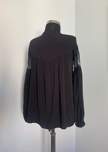 Püsküllü Siyah Bohem Nakışlı Uzun Kollu Bluz - Görsel 4