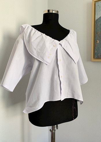 Düğmeli Geniş Yaka Keten Gömlek - Görsel 2