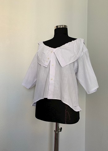 Düğmeli Geniş Yaka Keten Gömlek - Görsel 3