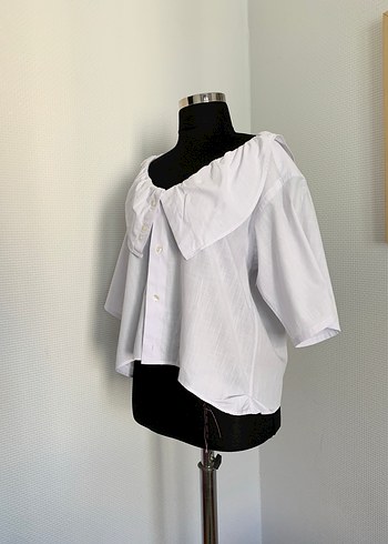 Düğmeli Geniş Yaka Keten Gömlek - Görsel 6