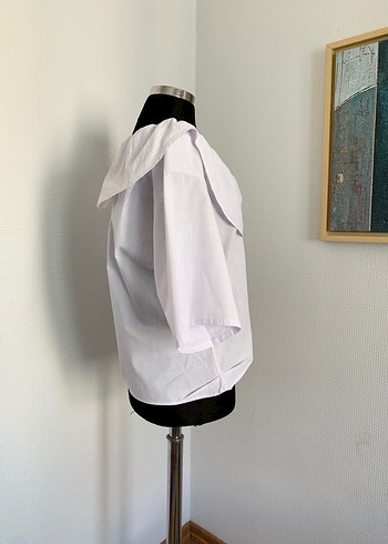 Düğmeli Geniş Yaka Keten Gömlek - Görsel 4