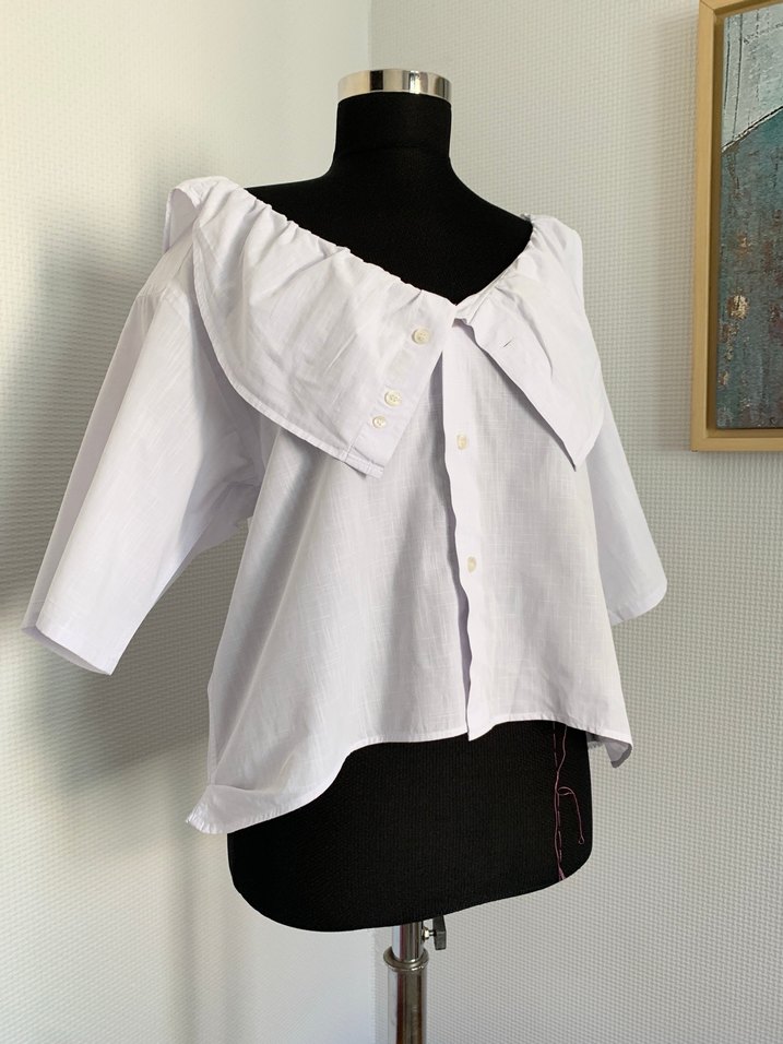 Düğmeli Geniş Yaka Keten Gömlek - Görsel 2