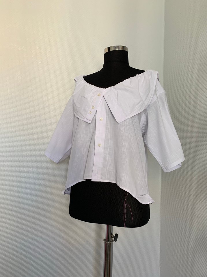 Düğmeli Geniş Yaka Keten Gömlek - Görsel 3