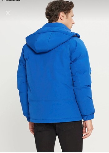 Erkek Mavi Kapüşonlu Rahat Mont - Görsel 6