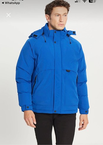 Erkek Mavi Kapüşonlu Rahat Mont - Görsel 4