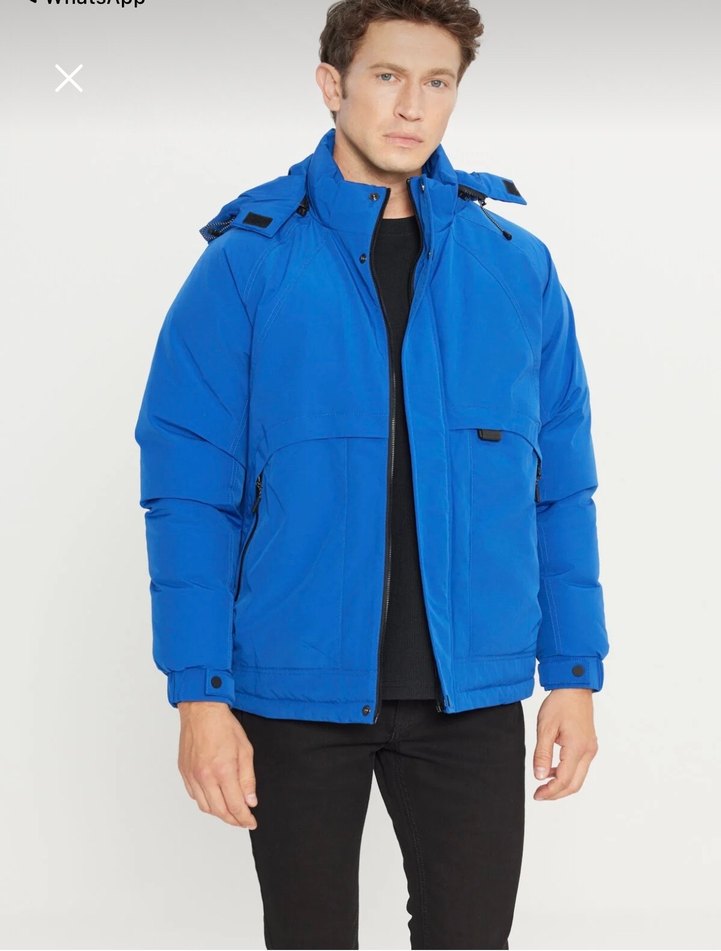 Erkek Mavi Kapüşonlu Rahat Mont - Görsel 2