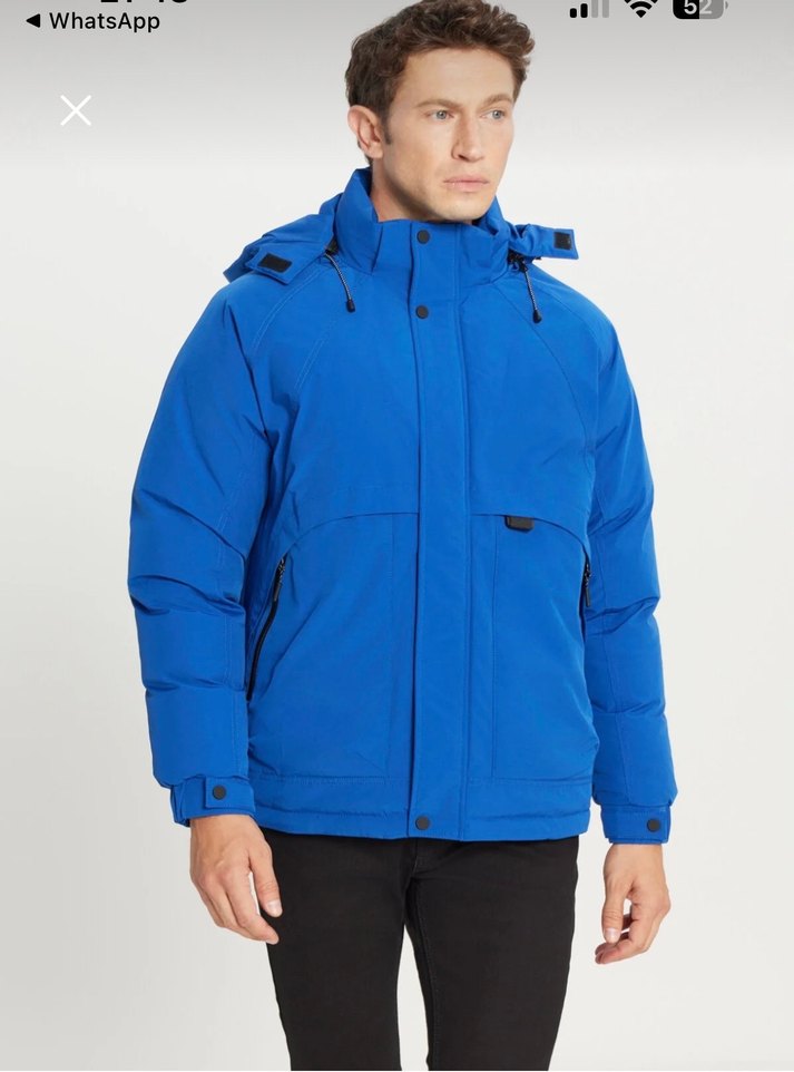 Erkek Mavi Kapüşonlu Rahat Mont - Görsel 4