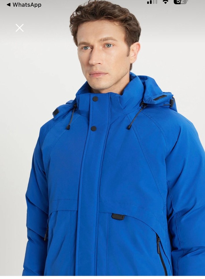 Erkek Mavi Kapüşonlu Rahat Mont - Görsel 5