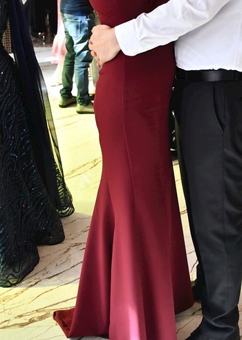 Bordo Uzun kolu düğmeli Düğün Elbisesi - Görsel 2