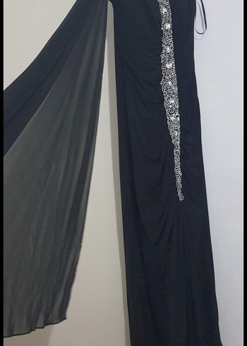 Siyah Nakışlı Straplez Uzun Abiye Elbise - Görsel 2